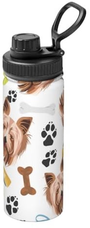 Smiling Dog Yorkshire Terrier 18 Oz Water Bottle Insulated Stainless Steel Mug Vacuum Tumbler Water Flask