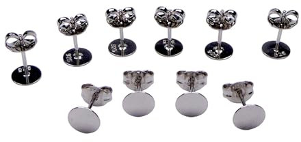 5 Paar 925 Silber Ohrstecker Rohlinge mit Klebeplatte 6mm rhodiniert Pin 10mm für kreatives Schmuck gestalten