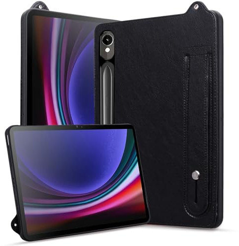 Rosbtib Custodia per Samsung Galaxy Tab S9 FE 10.9 2023/S9/S8/S7 11, antiurto con supporto Slim Edition Tablet Cover in similpelle per Galaxy Tab S9 FE/S9/S8/S7 (Cinturino a mano), Nero