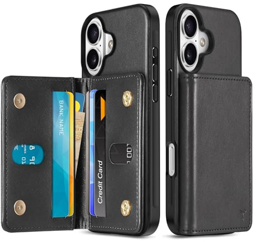 TUCCH PU Leather Case for iPhone 16 (6.1) 2024, Undetachable Wallet Case with[6 Card Holders][RFID Blocking][Magnetic Closure][Anti-Slip] Shockproof Slim Phone Cover Compatible with iPhone 16, Black