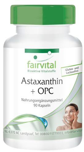 fairvital Astaxanthin + OPC, 90 Kapseln, mit OPC, Astaxanthin, Acerola mit Vitamin C, Nicotinamid (Vitamin B3) und Vitamin E, qualitätsgeprüft und hochdosiert, 100% vegan, Made in Germany