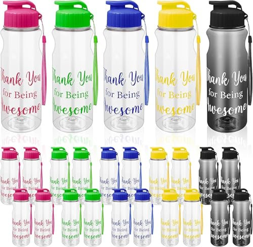 MSYU 15 Pieces Thank You Gifts Plastic Water Bottle Bulk, 500 ml Inspirational Sport Drink Bottles Water Travel Bottles Reusable Large Water Bottles with Leak Proof Flip Top for Party Outdoor
