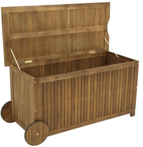 DEGAMO Kissenbox Auflagenbox NAVARRA mit Rollen, Akazienholz braun geölt, Outdoor, FSC®-zertifiziert