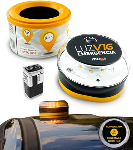 Baliza V16 con Geolocalización Luz Emergencia Coche Homologado DGT V 16 Conectada Geolocalizador 3.0 Dispositivo Obligatorio 2026 Sim Incluida Datos Hasta 2038 Funda Accesorios Señal