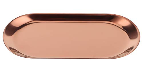 Culnflun Jewelry Tray, Stainless Steel Oval Shaped Towel Tray Cosmetics Jewelry Storage Dish Plate Organizer for Dining Table Bathroom Kitchen Countertop (Small (Rose Gold Endless))
