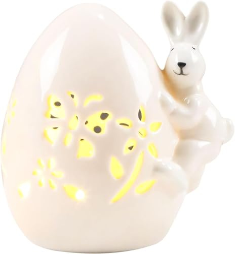 RZXBB LED Ostereier Keramik Ostereier Deko aus Porzellan Frühlingsdeko Osterdeko Hase Osterei Licht für Osterdeko Innen Tischdeko Farbe D