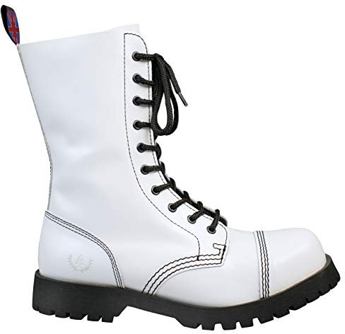 Alpha Rangers 10-loch Boot, Ranger Festival Army Gothic, Leder Springerstiefel, Weiß 5061, UK 6 / EU 40