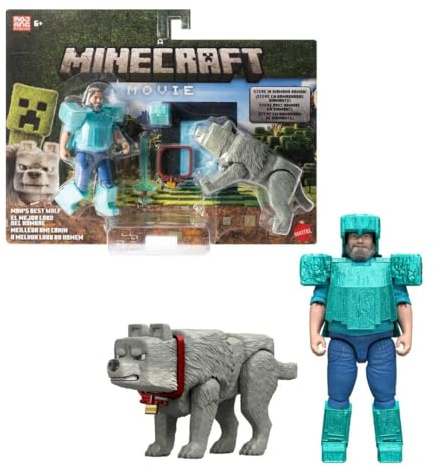 Minecraft JFR71 Movie Core Scale Steve und Wolf Actionfiguren-Set, 10,2 cm, 2 Stück