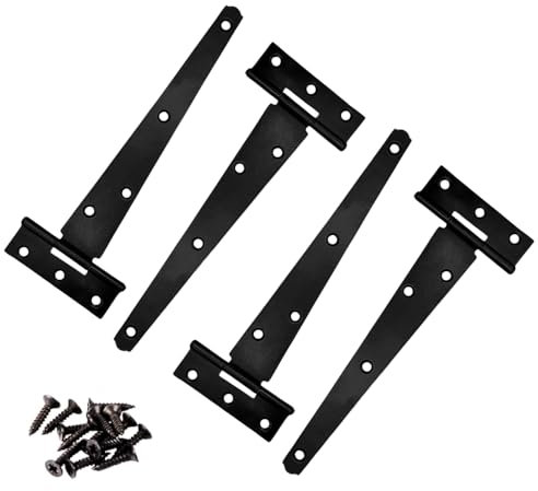 Garden Mile 4 Pack 12 Inch / 300mm Black Garden Gate Hinges for Wooden Gates Heavy Duty Powder Coated for Weather Protection T Hinges with Screws for Shed Garage Barn Doors Gate Hinge