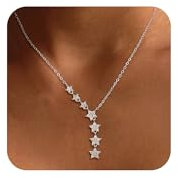 VIROMY Silver Necklace for Women 14K Silver Plated Shining Star Zirconia Pendant Necklace Crystal Choker Chain Dainty Elegant Jewelry for Women