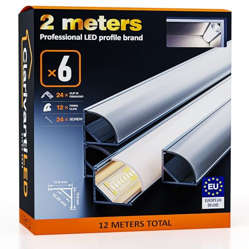 ClarivantiLED 2m×6 Profilé Aluminium Profile Alu pour Ruban LED Diffuseur Goulotte LED Profilé 45° Support LED Étanche Cache Corniche Plinthe Profilé Aluminium Profile Angle