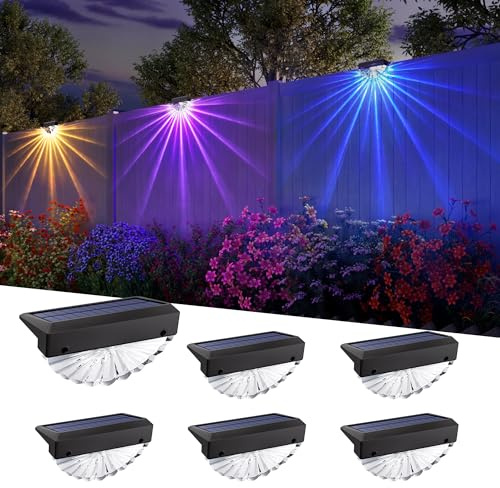 JACKYLED Solarlampen für außen Garten, RGB LED mit 180° Fächerlicht & 11 Lichtstrahlen, 20h Laufzeit, 8 Farbmodi, wasserdicht für Terrasse & Balkon (6Stück)