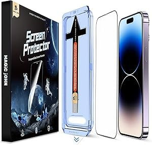 MAGIC JOHN Displayschutzfolie aus Hartglas für iPhone 14 Pro (6,1 Zoll), automatische Staubentfernung, Härtegrad 9H, ultra-transparent, blasenfrei, 2 Stück