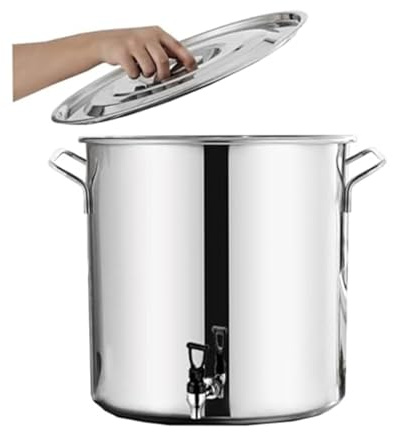 GAOAZHEN Stock Pot With Spigot - Stainless Steel Stock Pot, Round Stock Pot With Soft-Touch Handles, Stainless Steel Soup Stockpot Composite Bottom 5-65L Wine Bucket,Thicken Milk Can With Tap Stock P
