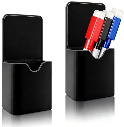 ZhouLinMou 2Pcs Magnetic Pen Holder, Magnetic Pen Marker Holders, Dry Erase Marker Pen Holder, Wall Mount Organizer for Fridge, Whiteboards, Refrigerators, Home, Office (Black)