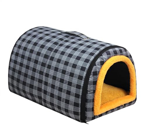 ADUODAO Vattentät lugnande husdjurssäng, hundbädd hundtältgrotta inomhus, 2-i-1 vikbart husdjurshus med halkfri botten, varm kattgrotta med avtagbar kudde (45 x 32 x 35 cm, svart)