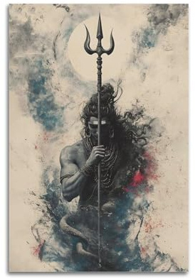 CMHONLY Poster im Hindu-Shiva-Tintenstil, moderne Wandkunst, Leinwand, ästhetische Dekoration, Gemälde, 60 x 90 cm, ungerahmter Stil