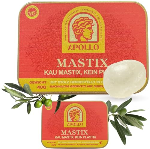 Apollo Mastix Kaugummi – 100% natürlich | Starker Kaugummi aus Chios | Für Kieferpartie, Mundgesundheit und Verdauung | 2 x 40g