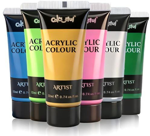 Colorful Artist Metallic Acrylic Paint, 6 Pack 0.74oz, Shimmer Craft Paint