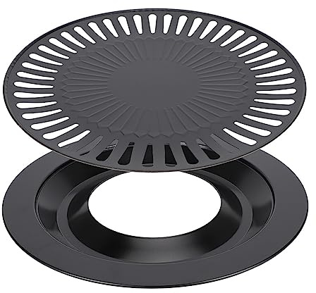 Sartén para barbacoa, 32 cm/12,6 pulgadas Sartén para parrilla para barbacoa sin humo Bandeja para asar antiadherente de doble capa Recolector de goteo Placa para estufa para