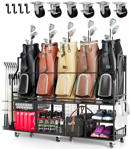 Lhysn Golf-Aufbewahrungssystem für Taschen, extra große Golfschlägerhalter für die Garage, Ständer für Golfbags und Zubehör für die Golfausrüstung