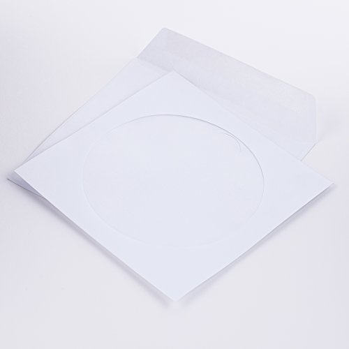 Papierschutzhüllen für CD/DVD/BLURAY weiß 125 x 125 mm 80 g/m² mit Fenster nassklebend mit Faltverschluß (201070) (1000)
