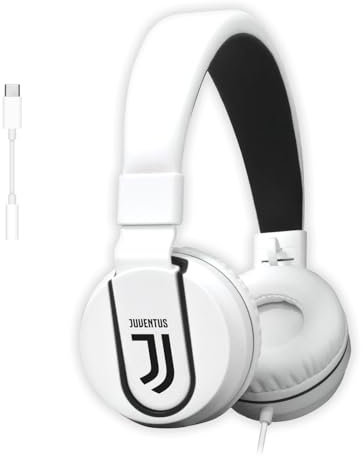 TECHMADE Juventus Football Kopfhörer mit Mikrofon | ON-Ear | mit AUX-Kabel | Weiß/Schwarz | mit USB-C-Adapter