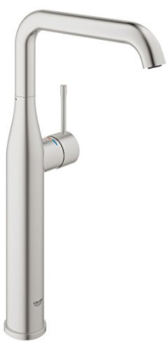 GROHE Essence, Waschtischarmatur hoch, wassersparend (Wasserhahn für das Bad, 36cm hoch, ideal für die Montage hinter dem Waschbecken, einfache Installation), edelstahl, 32901DC1