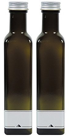 mikken Lot de 2 bouteilles d'huile en verre vert-marron à remplir soi-même 2 étiquettes incluses 250 ml