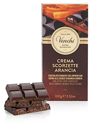 Venchi Tablette de chocolat noir 56% fourrée à l'orange 100 g - Sans gluten