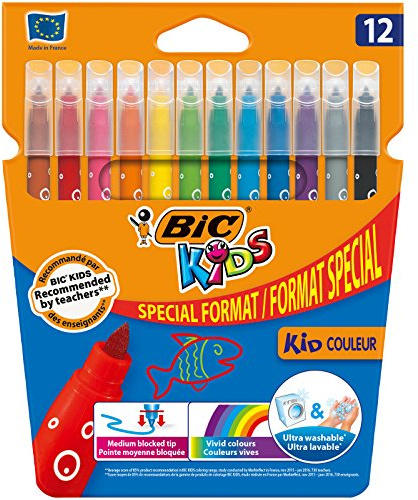 BIC Kids Kid Couleur Filzstifte Set, 12 Farben, auswaschbare Malstifte mit mittlerer Spitze, für Kinder ab 5 Jahren, ideal zum Malen und Basteln