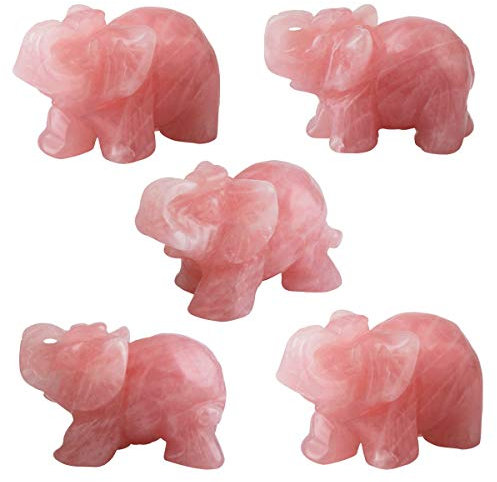 sunyik Edelstein Elefant Pocket Carving Buchstütze Amulett Figur Decor 1.5 Rose Quartz Pack of 5