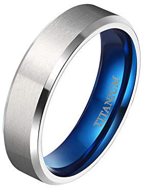 Mabohity Ring Herren/Damen Matt + Hochpoliert Titan-Ring Titanium 6mm Breit Ehering Verlobungsring Trauring Freundschaftsring Partnerring Hochzeit Band, Blau Silber, Größe 75