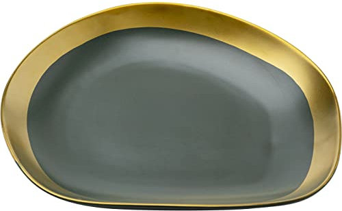 Kare Design Teller Vibrations, Geschirr-Set, 4-teilig, Grün-Gold, 27cm Durchmesser, Handgearbeitet, Spülmaschinenfest, Modernes Design, Steinzeug Galvanisiert