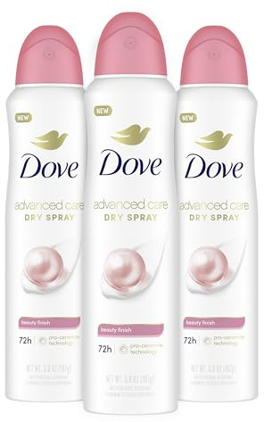 Dove Advanced Care Antiperspirant Deodorant Spray Beauty Finish 3 Count To help skin barrier repair after shaving by boosting skin's ceramide levels 72-hour for Soft Underarms 3.8 oz