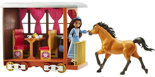 Spirit HBT15 - Spirit - frei und ungezähmt Zug-Abenteuer Spielset, Puppe Lucky (18cm) & Pferd Spirit (20cm), Zug mit rollenden Rädern, Speisezubehör, Spielzeug Geschenk ab 3 Jahren
