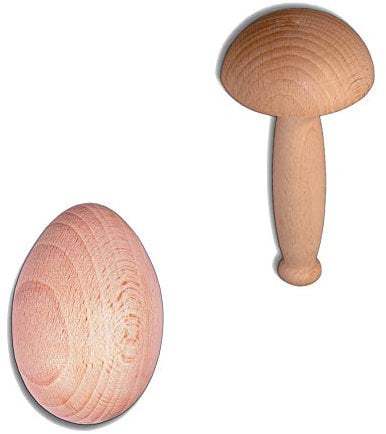 2X HOFMEISTER® Set aus Stopf-Pilz 12 cm und Stopf-Ei 6 cm, zum Stopfen von Löchern in der Kleidung, schützt die Finger vor der Nähnadel, 100% Naturprodukt aus EU Buchen-Holz