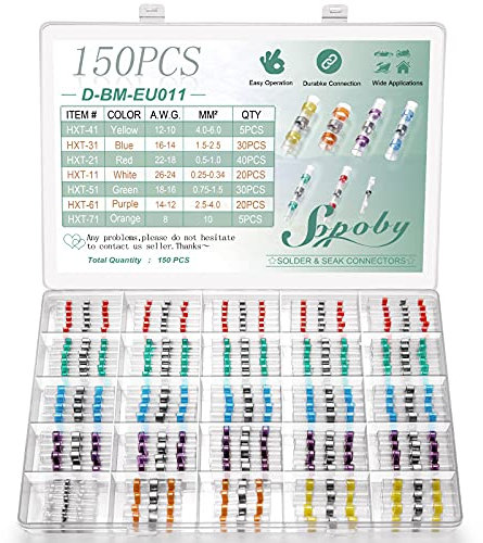 150PCS Joint de Soudure Connecteur de Fil, Sopoby Thermorétractables Souder Bout à Bout Seal Connecteurs Electriques Isolés Etanche Marine Automobile