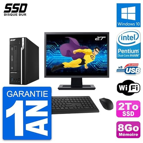 Acer PC Veriton X2632G SFF - Pantalla de 27 Intel G3220 RAM de 8 GB SSD de 2 TB Windows 10 WiFi (reacondicionado)