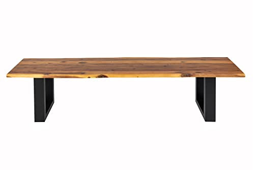 SAM Esszimmerbank 180x40 cm Dallas, Akazienholz cognacfarben, Massive Holzbank mit echter Baumkante, Baumkantenbank mit U-Gestell Schwarz, Sitzbank mit 26 mm Platte