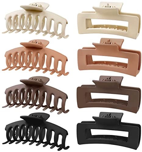 Kavya 8 Pinces Cheveux Femme Grande, 10.5cm Antidérapantes Noir Pinces à Cheveux Epais Adulte Griffe Pinces Crabe, Rectangulaire Grosse Hair Claw Clip pour Filles-B