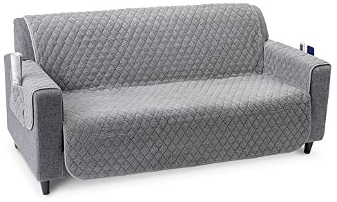 JEMIDI Sofaschoner 2 Sitzer mit Armlehnen 191x224cm - Sofa Bezug Couch Schoner aus Polyester - Sofahusse Sofabezug waschmaschinenfest zum Wenden - grau