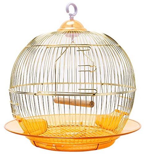 Vogelkäfig Klein Rund Haushaltseisen Papageienkäfig, Kleiner Dekorativer Zierkäfig, Tragbarer Reisekäfig Mit Griff, Galvanisierungs Prozess (Color : Gold-set2)