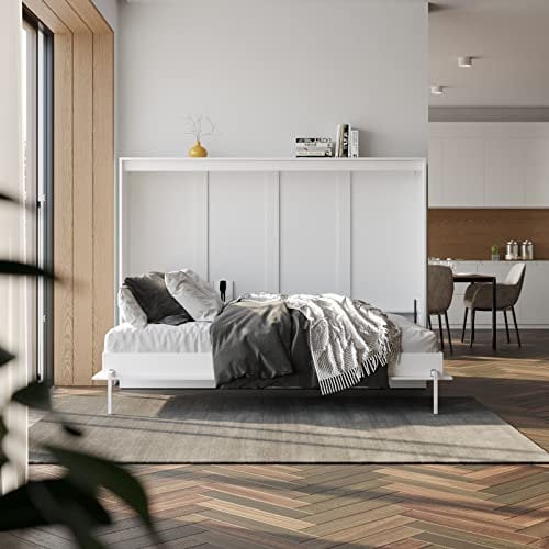 Generisch Schrankbett 140x200 cm Horizontal W2 Klassik Platinweiss mit patentierten Gasdruckfedern
