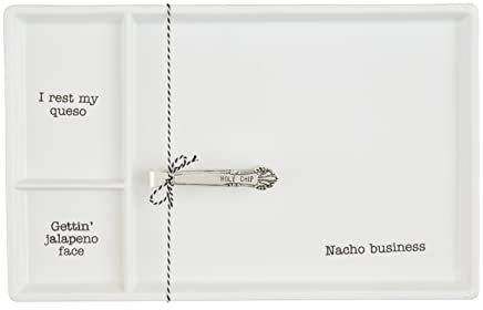 Mud Pie Plato de nacho dividido Circa, blanco, 9 3/4 x 15 1/2