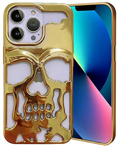 Imogacla 2023 Luxury Plating Skull Phone Case - for iPhone 12 Pro Metal Hollow Soft Cases Cover, Personality Carving Phone Cover
