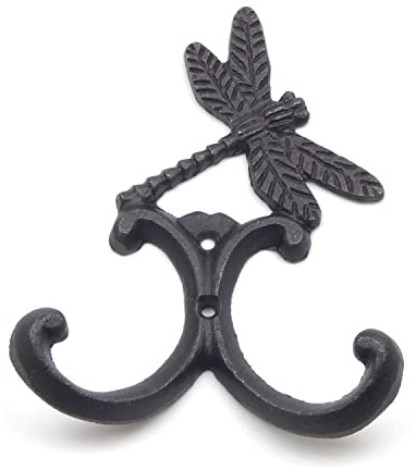 Oakcrafts Antique Cast Iron Dragonfly Double Robe Hook - 130mm High
