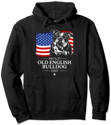 Proud Old English Bulldog Dad American Flag patriotisch Hund Pullover Hoodie
