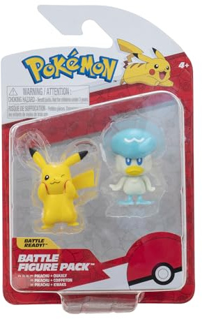 Pokémon PKW3357 - Battle Figure Pack - Pikachu & Kwaks, offizielle detaillierte Figuren, je 5 cm