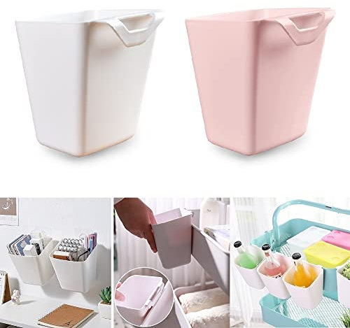 Lot de 2 Porte-gobelets à Suspendre, Panier de Rangement Mural, conteneurs de Plantes, Seau de Rangement, Pot de Fleurs ou Porte-Crayons de Maquillage pour la décoration de la Maison(Blanc + Rose)